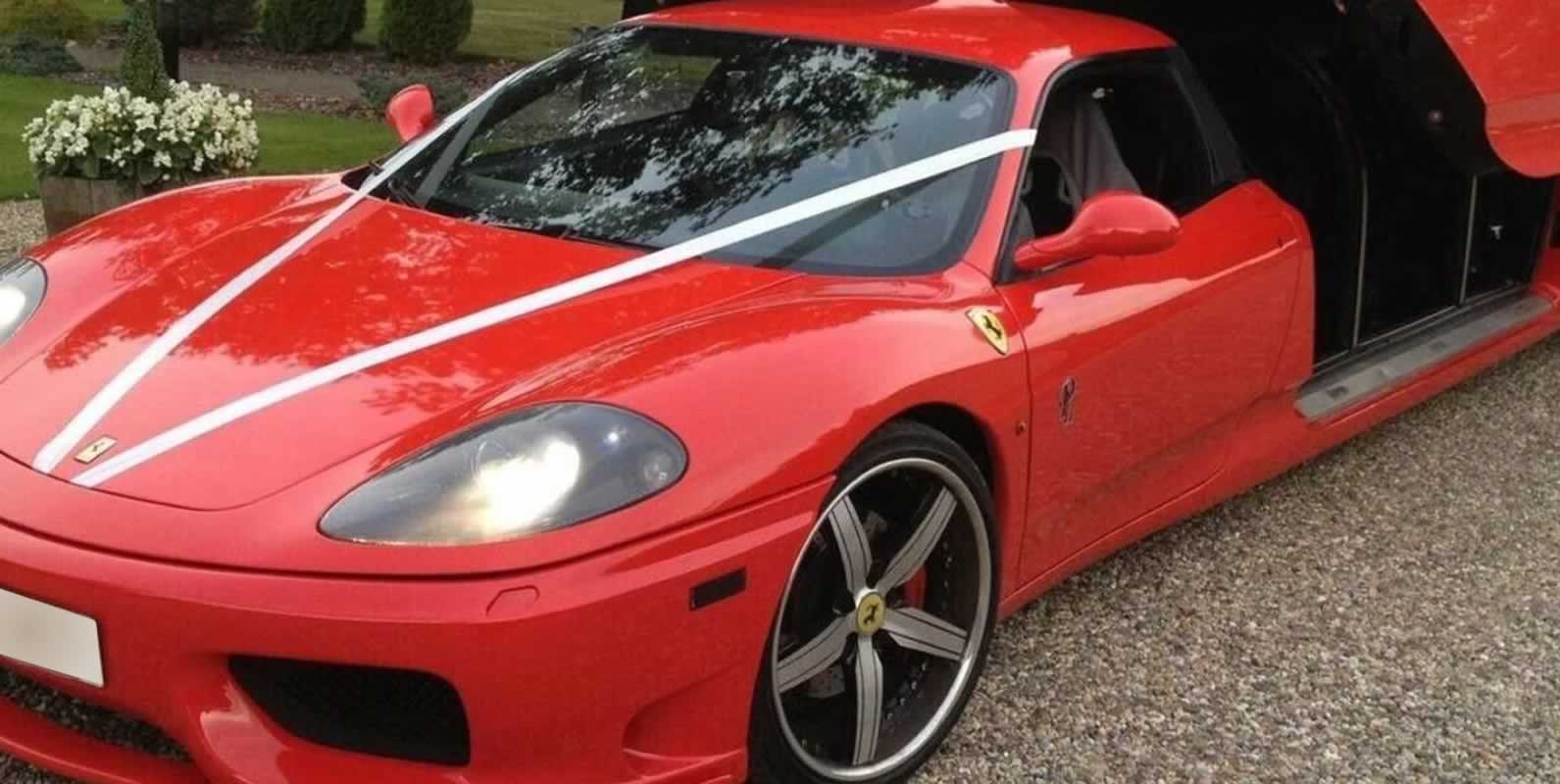 Red Ferrari wedding limo