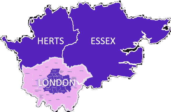 limo hire London Herts and Essex area map